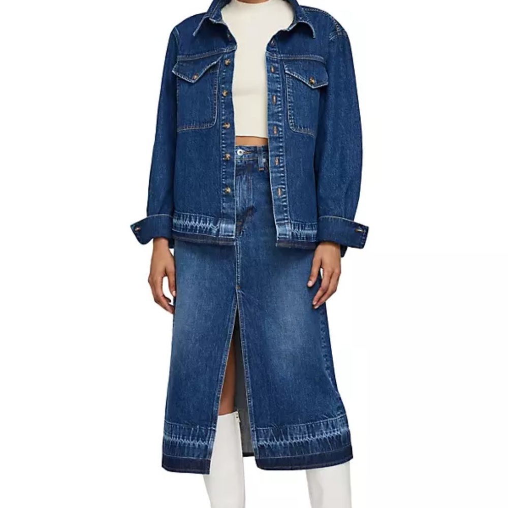 SIMKHAI Della Release-Hem Denim Midi Jean Skirt‎ NWT $325 Size Medium